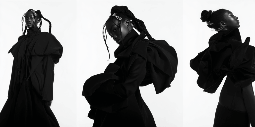 KI generiertes Bild von einem Model schwarz weiß